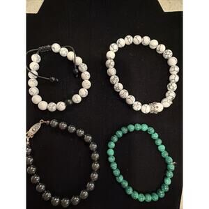 Set 4 Natural Stone Bracelets 3 adjustable or stretch, 1 is 7" not adjustable